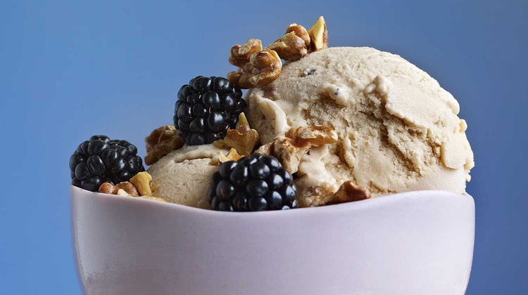 Brown Butter Walnut Ice Cream with Black Pepper and Blackberries