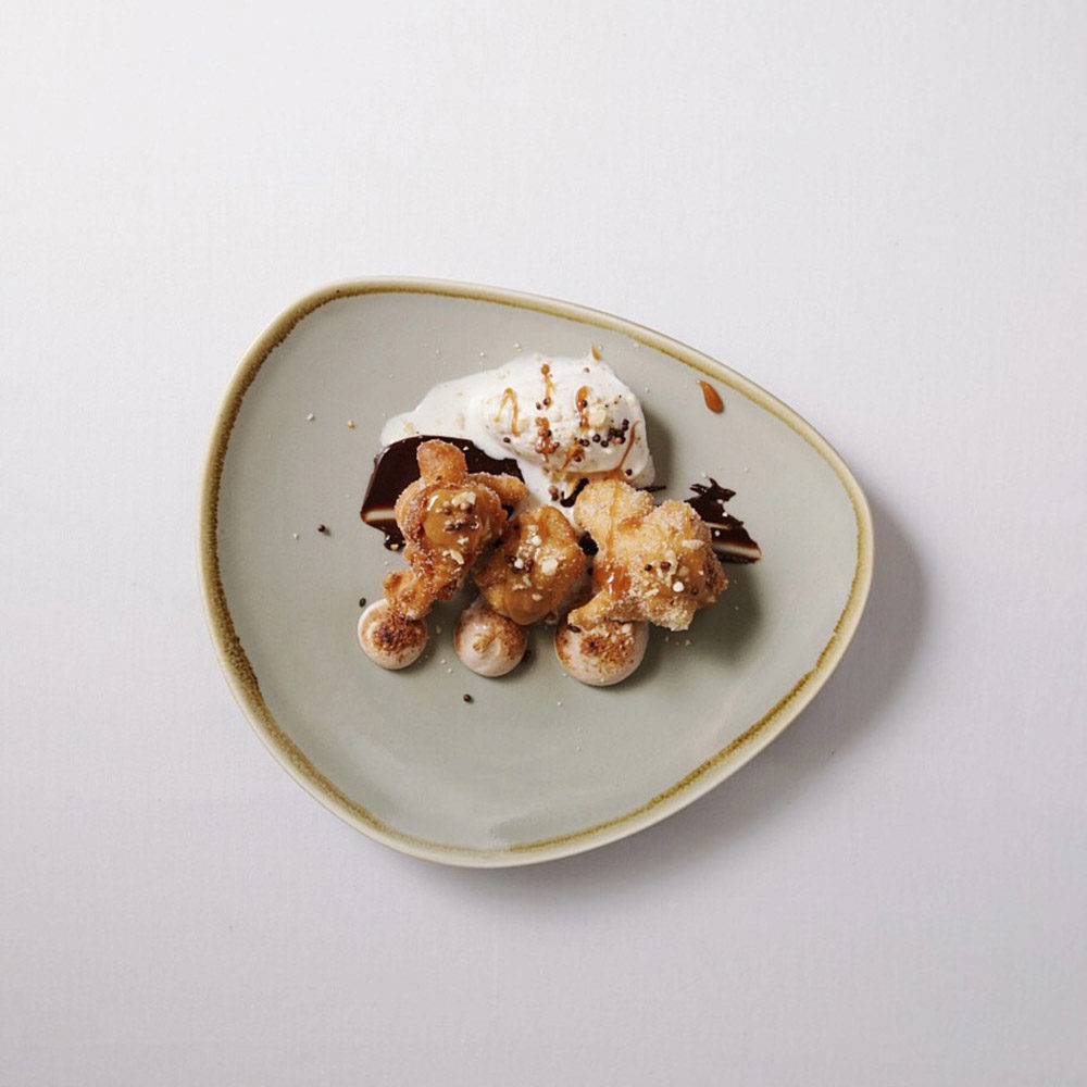 Dessert: Hazelnut Fritter with Callebaut Ecuador Single Origin, Vanilla Bourbon Ice Cream & Callebaut Chocolate Crispearls by Fatima Ali & Brandon Duley.